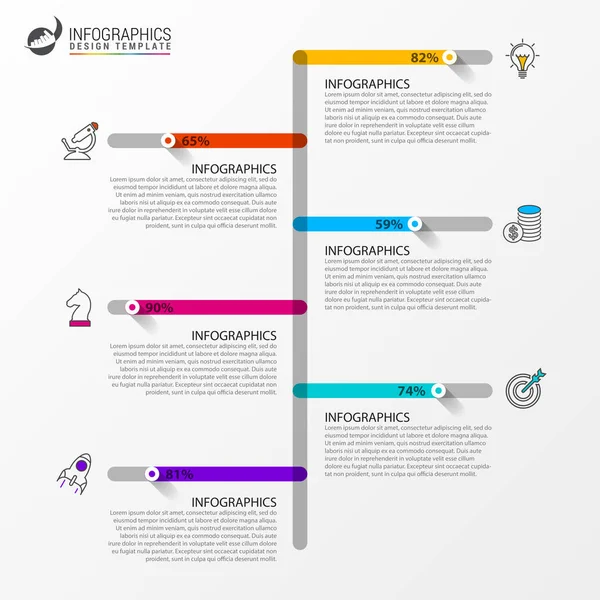 Modello infografico moderno della timeline con 6 passaggi. Vettore — Vettoriale Stock