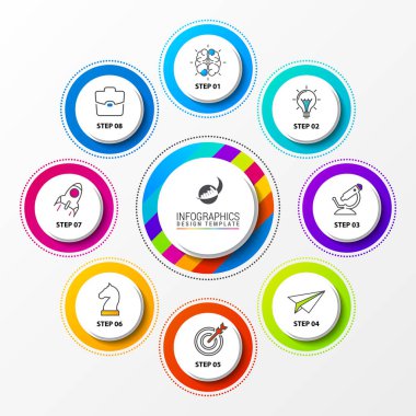 Infographic tasarım şablonu. Kuruluş şeması ile 8 adımlar