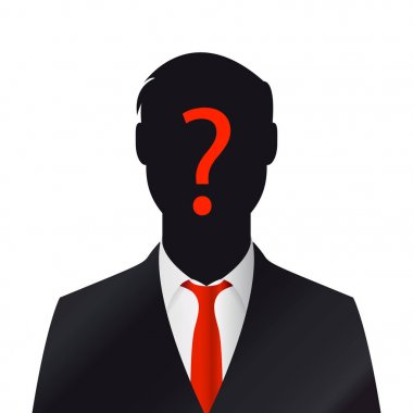 Erkek siluet profil. Soru işareti ile işadamı