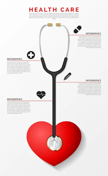 Tıbbi ve sağlık. Infographic tasarım şablonu stetoskop ile — Stok Vektör