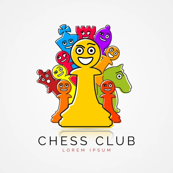 Pièces d'échecs dans un drôle de style dessin animé. Le symbole du club. Vecteur — Image vectorielle