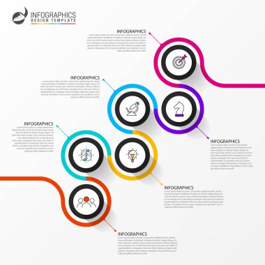 Infographic tasarım şablonu. Zaman çizelgesi kavramı ile 6 adım