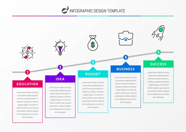 Infographic tasarım şablonu. Yaratıcı 5 adım konseptiyle — Stok Vektör