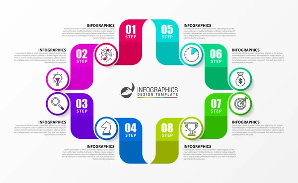 Infographic ontwerpsjabloon. Creatief concept met 8 stappen — Stockvector