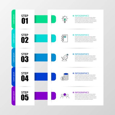 Infographic tasarım şablonu. Yaratıcı 5 adım konseptiyle