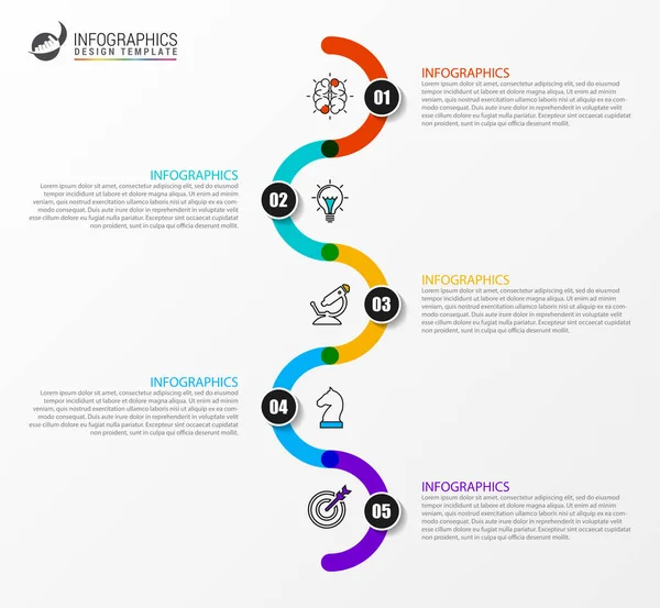 Modello di progettazione infografica. Concetto creativo con 5 passaggi — Vettoriale Stock