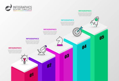 Infographic tasarım şablonu. Yaratıcı 5 adım konseptiyle