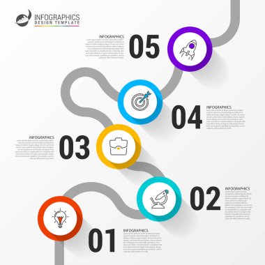 Infographic tasarım şablonu. Yaratıcı 5 adım konseptiyle