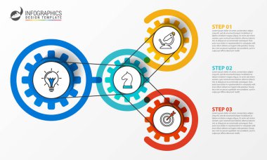 Infographic tasarım şablonu. 3 adımda yaratıcı konseptiyle