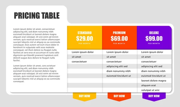 Templat desain infografis. Konsep harga meja. Vektor - Stok Vektor