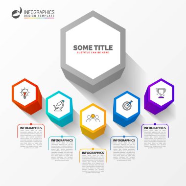 Infographic tasarım şablonu. Yaratıcı 5 adım konseptiyle