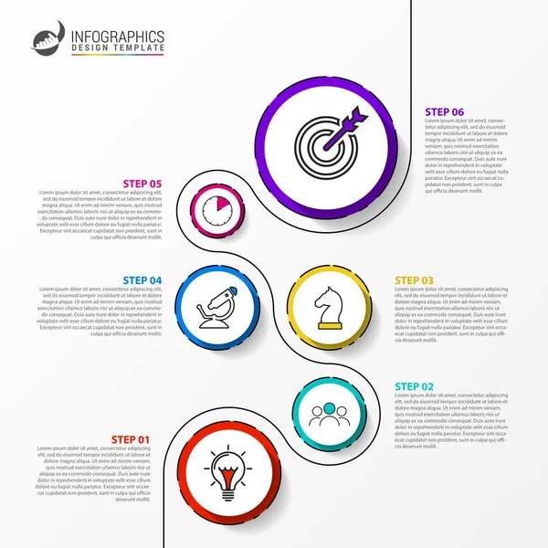 Plantilla de diseño infográfico. Concepto de línea de tiempo con 6 pasos — Vector de stock