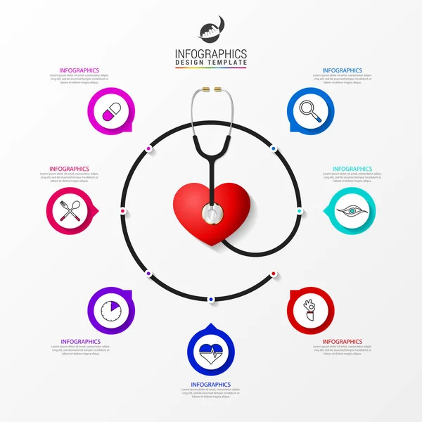 의료 및 건강. 청진 기와 Infographic 디자인 서식 파일 — 스톡 벡터