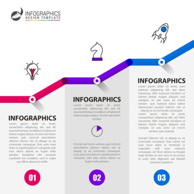 Infographic tasarım şablonu. 3 adımda yaratıcı konseptiyle