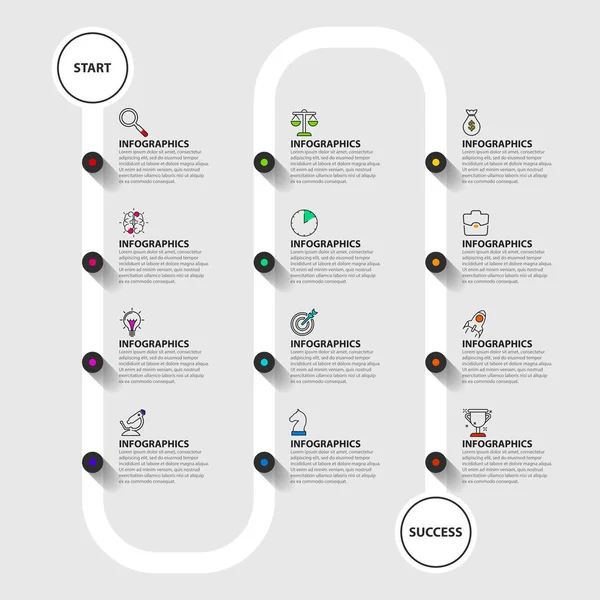 Инфографический шаблон дизайна. Креативная концепция с 12 шагами — стоковый вектор