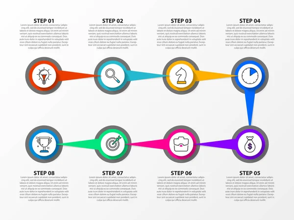 Modelo de design infográfico. Conceito criativo com 8 passos —  Vetores de Stock