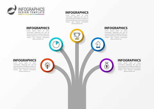 Modelo de design infográfico. Conceito criativo com 5 passos —  Vetores de Stock