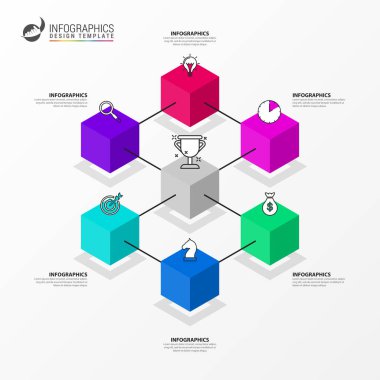 Infographic tasarım şablonu. 6 adımlar ile yaratıcı kavramı