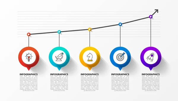 Modelo de design infográfico. Conceito criativo com 5 passos — Vetor de Stock