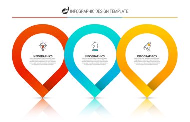 Infographic tasarım şablonu. Üç adımlı yaratıcı bir kavram. İş akışı düzeni, diyagram, pankart, web tasarımı için kullanılabilir. Vektör illüstrasyonu