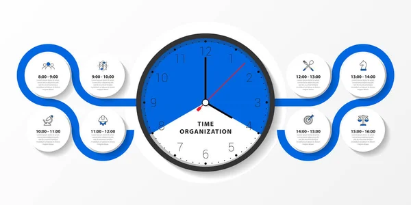 Infographic Tasarım Şablonu Adımlı Zaman Örgütü Akışı Düzeni Diyagram Pankart — Stok Vektör