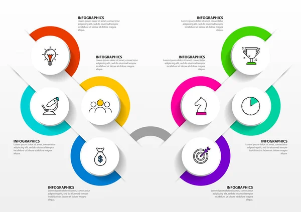 Infographic Tasarım Şablonu Adımlı Yaratıcı Bir Kavram Akışı Düzeni Diyagram — Stok Vektör