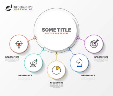 Infographic tasarım şablonu. 5 adımlı yaratıcı bir kavram. İş akışı düzeni, diyagram, pankart, web tasarımı için kullanılabilir. Vektör illüstrasyonu