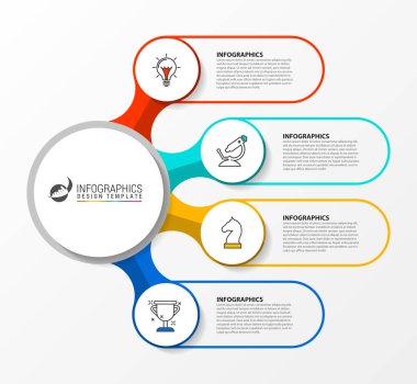Infographic tasarım şablonu. Dört adımlı yaratıcı bir kavram. İş akışı düzeni, diyagram, pankart, web tasarımı için kullanılabilir. Vektör illüstrasyonu