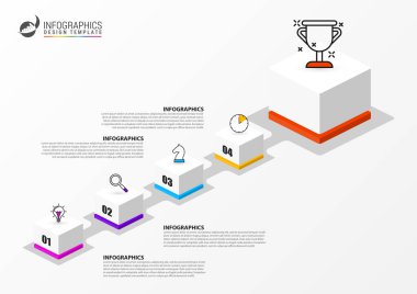 Infographic tasarım şablonu. Dört adımlı yaratıcı bir kavram. İş akışı düzeni, diyagram, pankart, web tasarımı için kullanılabilir. Vektör illüstrasyonu