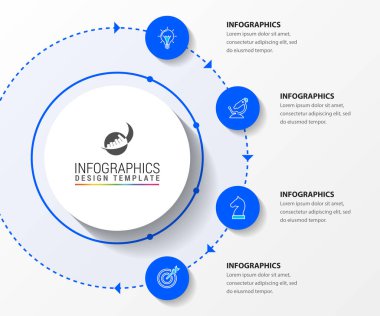 Infographic tasarım şablonu. Dört adımlı yaratıcı bir kavram. İş akışı düzeni, diyagram, pankart, web tasarımı için kullanılabilir. Vektör illüstrasyonu