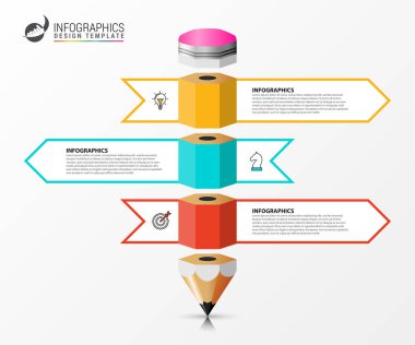 Infographic tasarım şablonu. Üç adımlı yaratıcı bir kavram. İş akışı düzeni, diyagram, pankart, web tasarımı için kullanılabilir. Vektör illüstrasyonu
