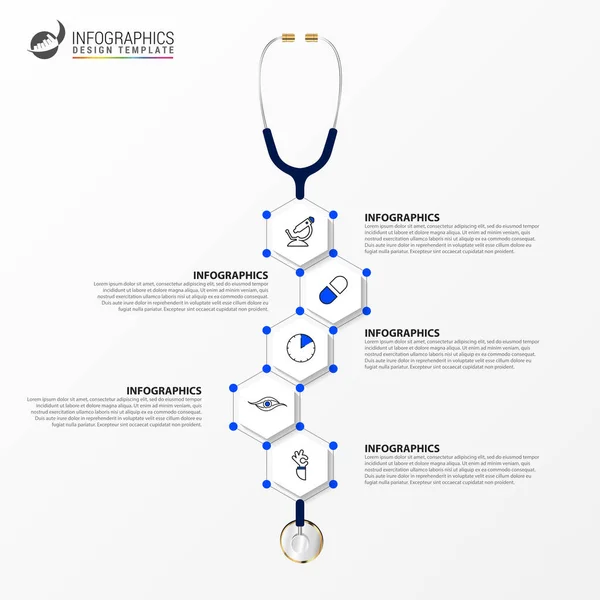 Médecine Santé Modèle Conception Infographique Avec Stéthoscope Illustration Vectorielle — Image vectorielle