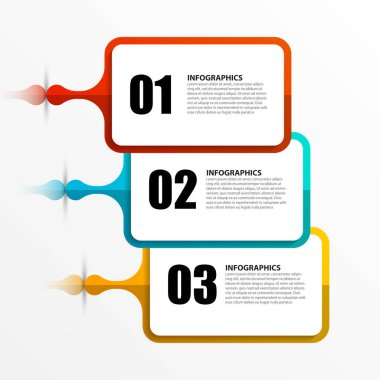 Infographic tasarım şablonu. Üç adımlı yaratıcı bir kavram. İş akışı düzeni, diyagram, pankart, web tasarımı için kullanılabilir. Vektör illüstrasyonu