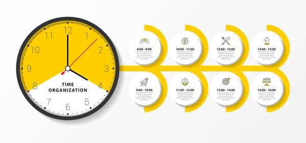 Infographic Tasarım Şablonu Adımlı Zaman Örgütü Akışı Düzeni Diyagram Pankart — Stok Vektör