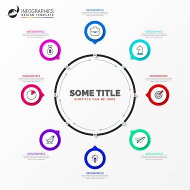 Infographic tasarım şablonu. 8 adımlı yaratıcı bir kavram. İş akışı düzeni, diyagram, pankart, web tasarımı için kullanılabilir. Vektör illüstrasyonu.