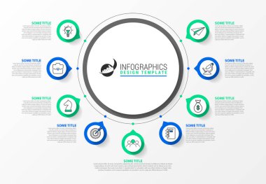 Infographic tasarım şablonu. 9 basamaklı yaratıcı bir kavram. İş akışı düzeni, diyagram, pankart, web tasarımı için kullanılabilir. Vektör illüstrasyonu