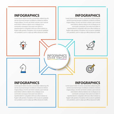 Infographic tasarım şablonu. Dört adımlı yaratıcı bir kavram. İş akışı düzeni, diyagram, pankart, web tasarımı için kullanılabilir. Vektör illüstrasyonu