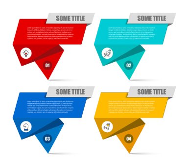 Infographic tasarım şablonu. Dört adımlı yaratıcı bir kavram. İş akışı düzeni, diyagram, pankart, web tasarımı için kullanılabilir. Vektör illüstrasyonu