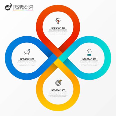 Infographic tasarım şablonu. Dört adımlı yaratıcı bir kavram. İş akışı düzeni, diyagram, pankart, web tasarımı için kullanılabilir. Vektör illüstrasyonu
