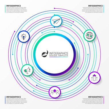 Infographic tasarım şablonu. Dört adımlı yaratıcı bir kavram. İş akışı düzeni, diyagram, pankart, web tasarımı için kullanılabilir. Vektör illüstrasyonu