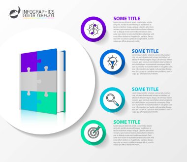 Infographic tasarım şablonu. Dört adımlı yaratıcı bir kavram. İş akışı düzeni, diyagram, pankart, web tasarımı için kullanılabilir. Vektör illüstrasyonu
