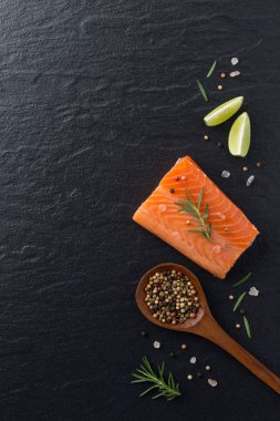 Rosemary, tuz ile taze somon fileto güzel kompozisyon