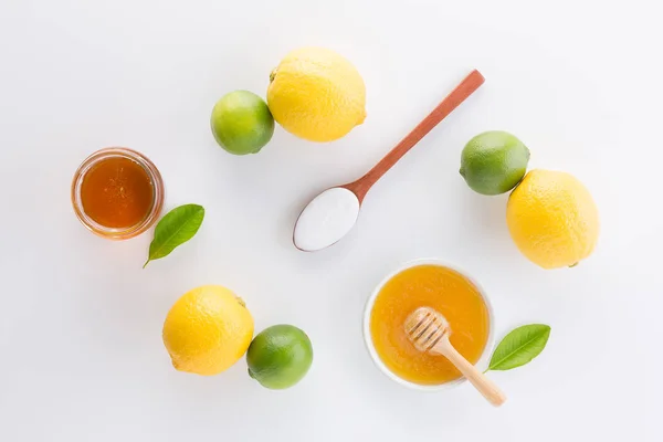 Homemade yogurt with honey and lemon on white background from to — Stock Photo, Image