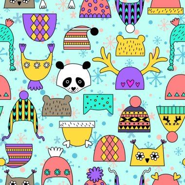 Çocuk şapka. Küme sevimli vektör kış şapka