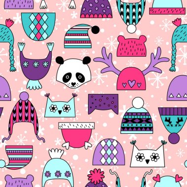 Çocuk şapka. Küme sevimli vektör kış şapka