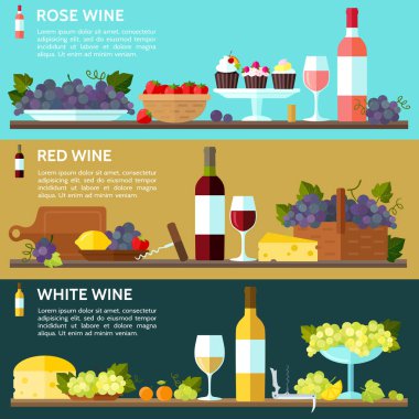 Şarap afiş ayarla şişe şarap, cam, kek, mantarlar, tirbuşon, üzüm, kesme tahtası, peynir ve meyve demetleri. Cupcakes pasta stand