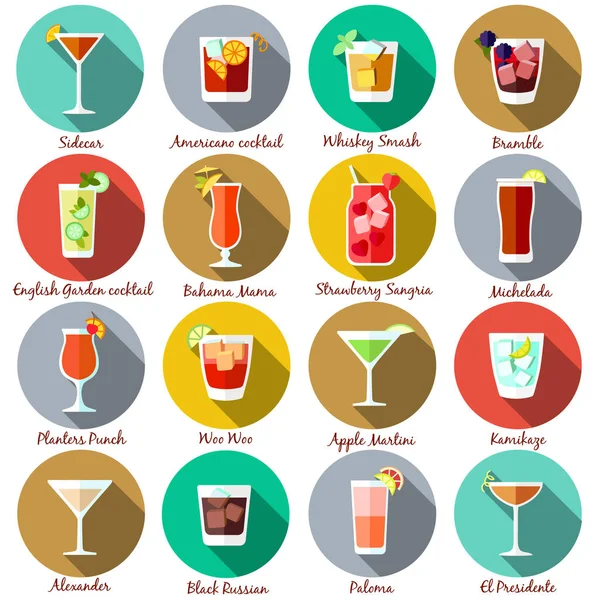 Алкогольные Напитки Коктейли Стиле Плоского Дизайна Векторная Иллюстрация — стоковый вектор