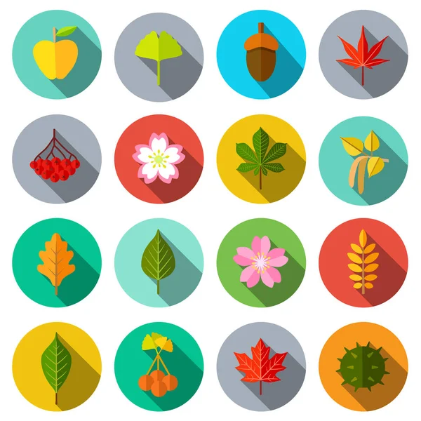 Iconos Flores Plantas Árboles Ilustración Vectorial — Vector de stock