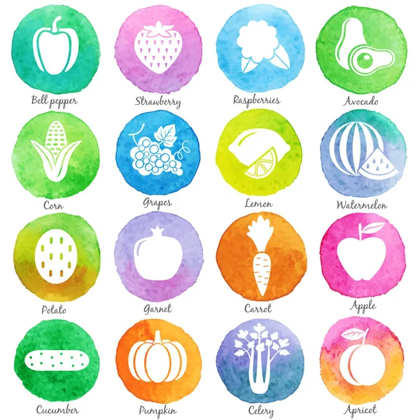 Fruits Vegetables Icons Circles Set Vector — Stock Vector