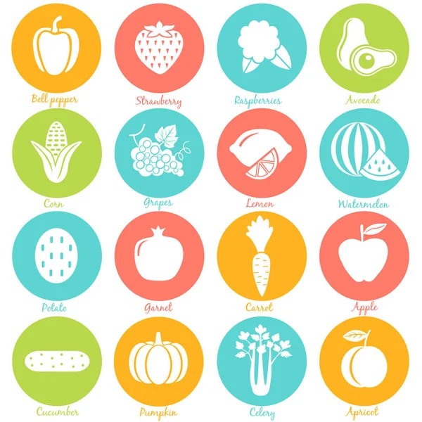 Conjunto Iconos Frutas Verduras Círculos Vector — Vector de stock